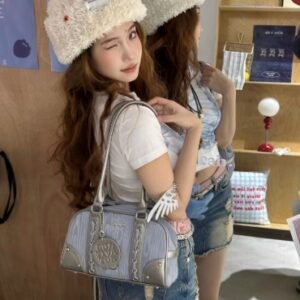 Cultivator原創小眾休閒撞色炫光手提單肩波士頓包保齡球包