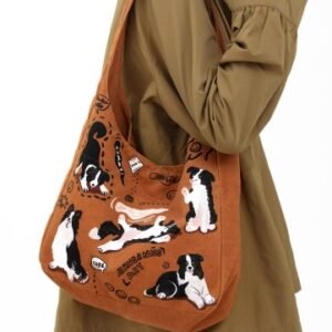 睿帆布包包女大容量單肩包可愛小狗上班通勤包生日禮物女生挎包