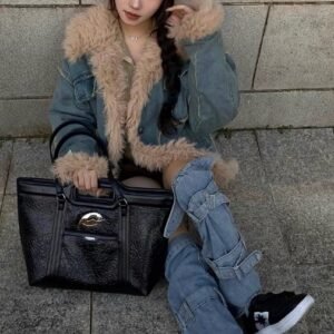 PlanC原創小眾歐美時尚設計感黑色褶皺通勤大容量手提單肩托特包