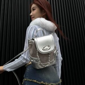 Cultivator原創小眾歐美千禧辣妹霧粉紅色鱷魚紋迷你雙肩包背包新款