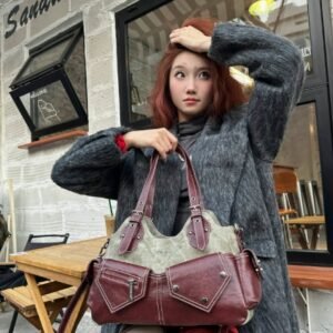 Cultivator原創小眾設計復古撞色牛仔拼接單肩腋下手提斜挎包包女