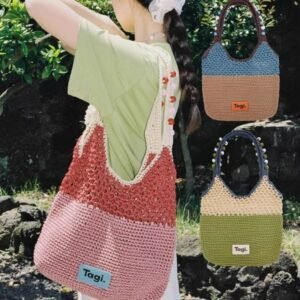 Tagi編織包機靈果子手工串珠撞色沙灘包斜挎托特單肩手提女包