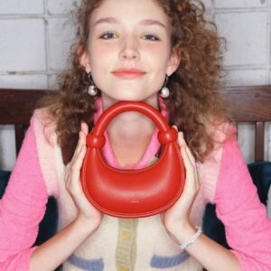 MUVA原創設計小眾珠珠包手提女紅色小包包真皮月牙包斜挎