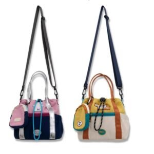 若素良品2025新款可愛撞色單肩斜挎手提水桶布包便攜收納休閒通勤