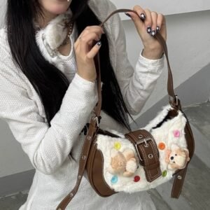 原創秋冬腋下包 Y2K 千禧毛絨狗狗小眾設計師斜挎新月單肩包