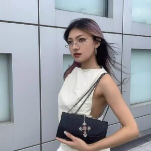 MoonCat原創哥特黑色鱷魚紋腋下包包女高級質感小眾y2k辣妹斜挎包