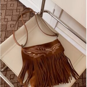 LOSEA 原卡斯帕繡真皮磨砂流蘇包包女新款單肩斜挎包