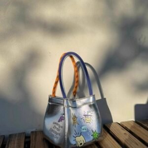 新款可愛插畫塗鴉潮女手提立體小方包便攜休閑通勤收納包