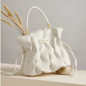 Cnoles 蔻一鳥巢福袋包褶皺手提包女包斜挎白色水桶包