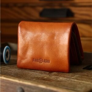 AtelierLeo頭層牛皮錢包男真皮短款手工多卡位消磁防盜刷卡包錢夾