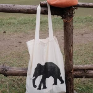 新款慵懶風大象圖案印花大容量單肩包通勤百搭帆布購物袋